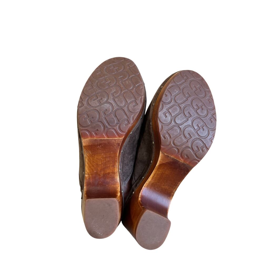UGG Tan Suede Wooden Heel Clogs Boho Cozy Fall Comfort Shoes Size 7 - Picture 10 of 10